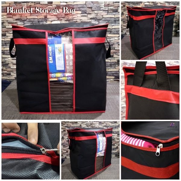 Pack Of 3 Black Storage Blanket Bag Organizer