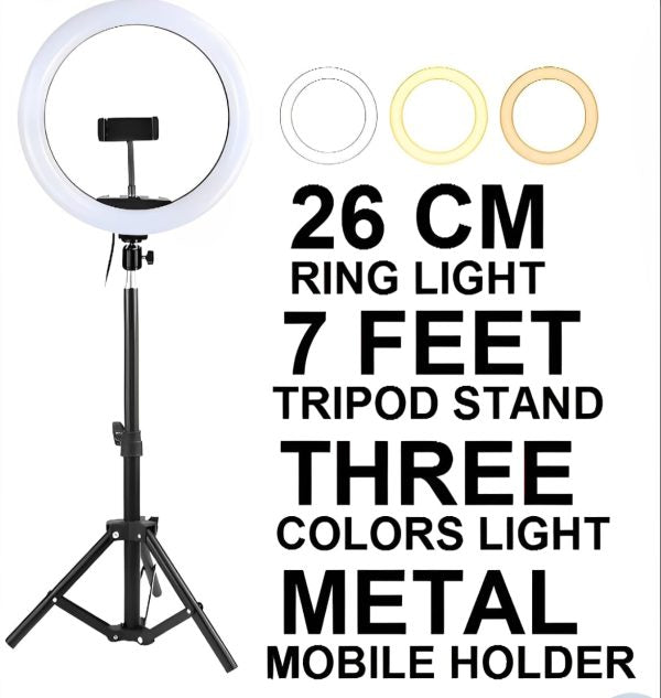 26cm Led Ring Light With Mobile Holder, 7ft Tripod Stand