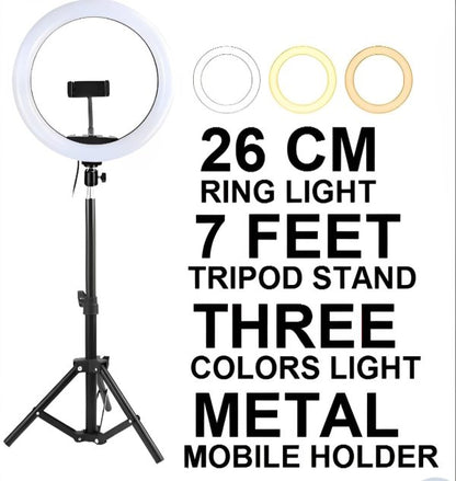 26cm Led Ring Light With Mobile Holder, 7ft Tripod Stand