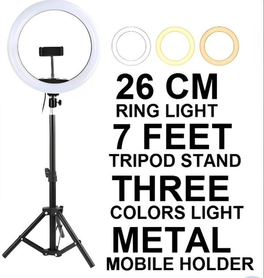 26cm Led Ring Light With Mobile Holder, 7ft Tripod Stand
