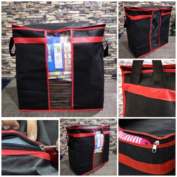 Pack Of 3 Black Storage Blanket Bag Organizer