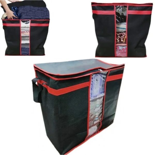 Pack Of 3 Black Storage Blanket Bag Organizer