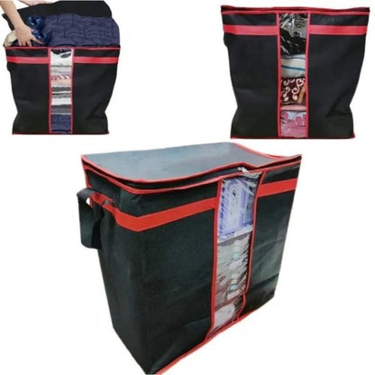 Pack Of 3 Black Storage Blanket Bag Organizer